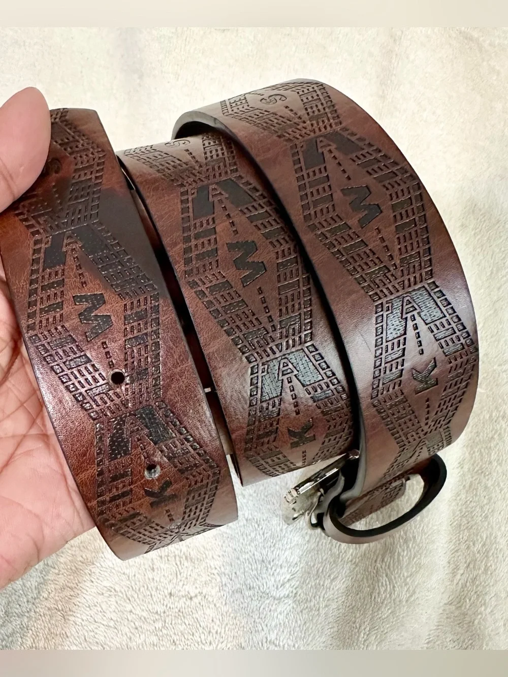 Vintage Y2K Miss Sexy Belt Buckle Brown Geometric Block Letter